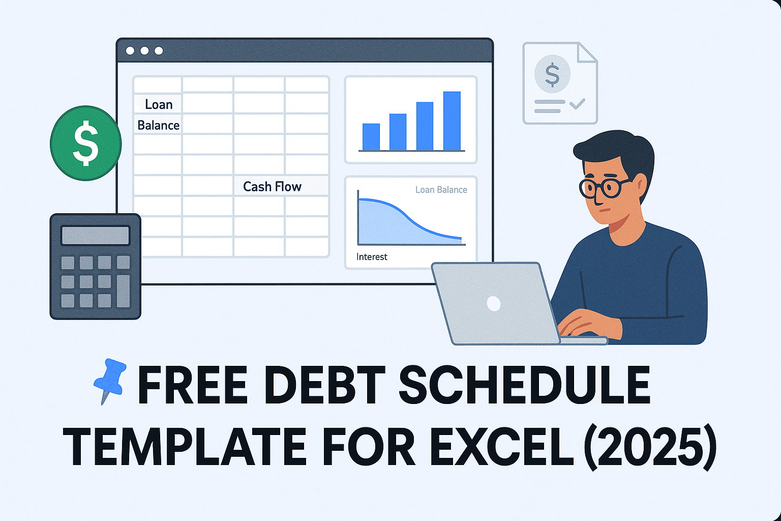 Feature image showing Free Debt Schedule Template Excel (2025) title with financial spreadsheet visuals