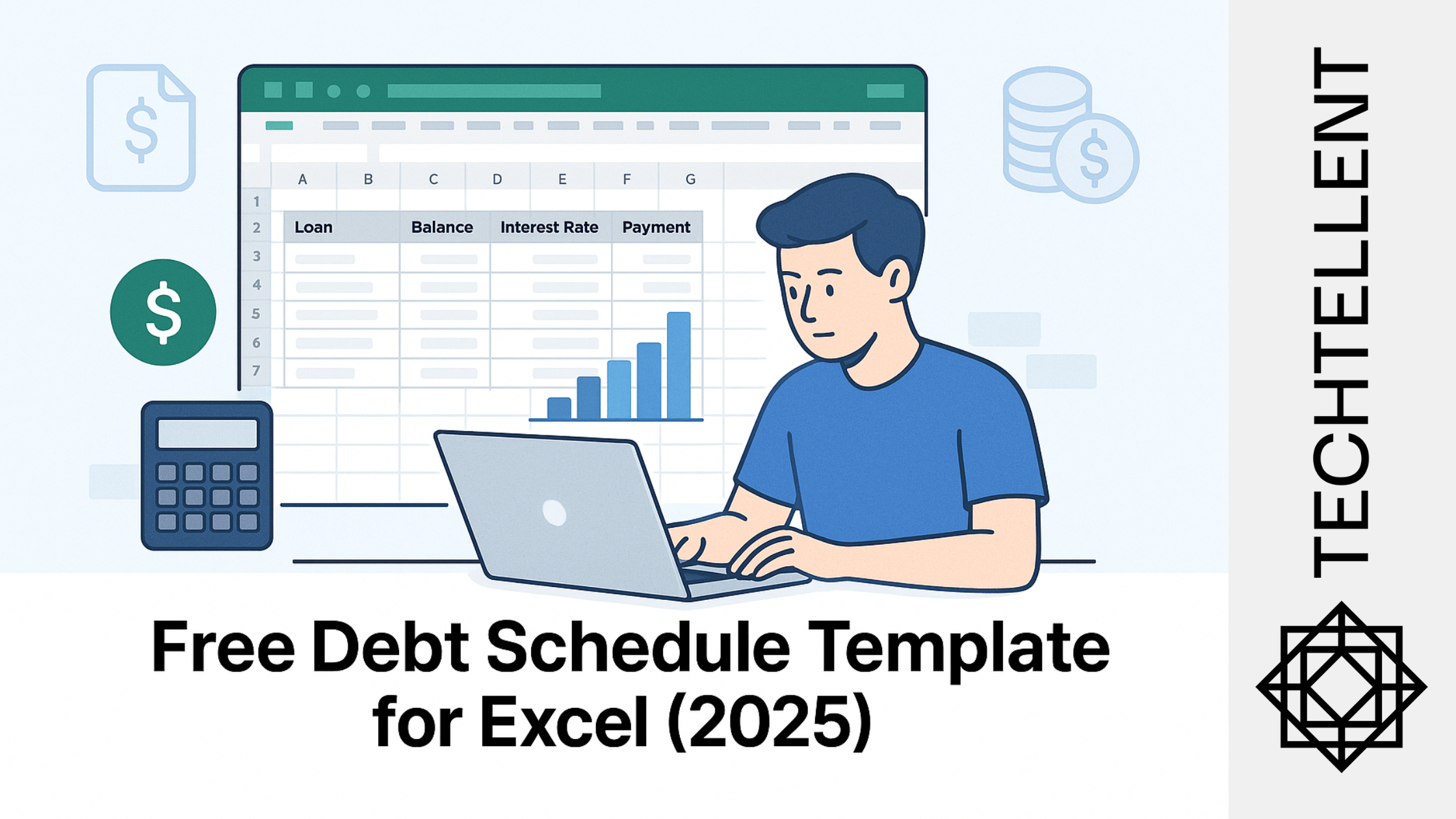 Illustration of a Debt Schedule Template Excel with charts, loan tracker, and cash flow summary in a professional spreadsheet layout