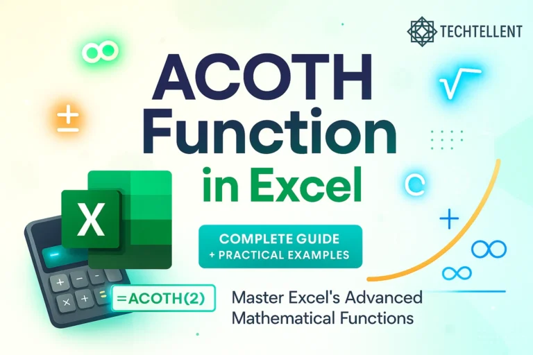 ACOTH function in Excel with syntax, formula, and examples for data analysis