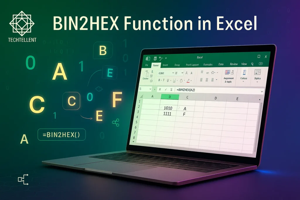 BIN2HEX Excel function formula and binary to hexadecimal example