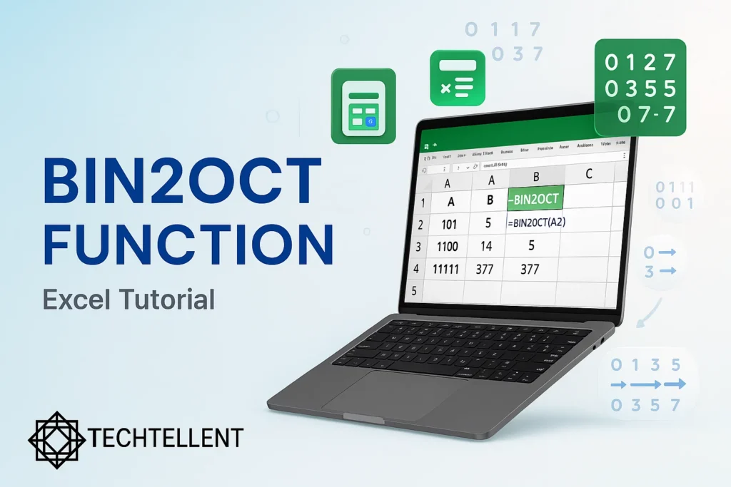 BIN2OCT Function in Excel with syntax, example, and binary to octal conversion